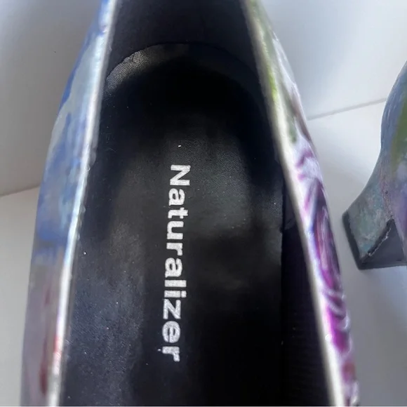 Unique custom foil pastel floral leather block heels size 8.5